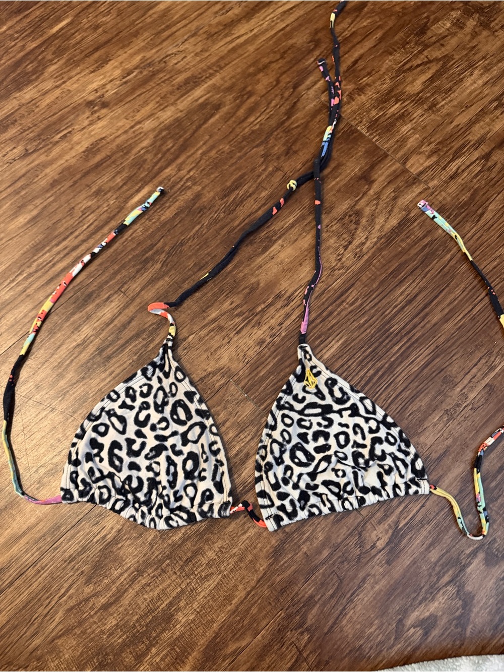 Luli Fama Black & White Leopard Triangle Bikini Top